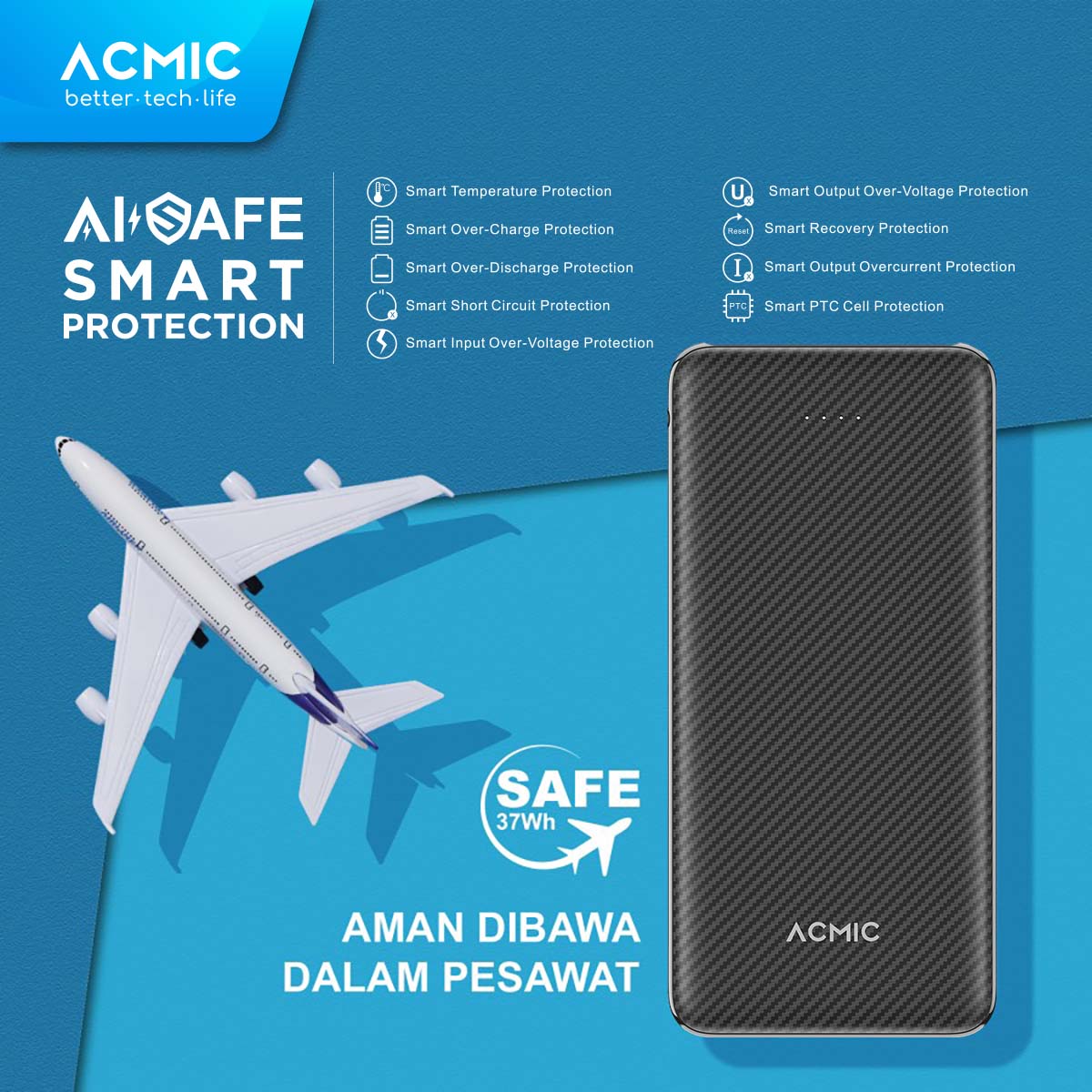 ACMIC C10e 10000mAh Slim PowerBank 12W Type C Fast Dual USB Charge