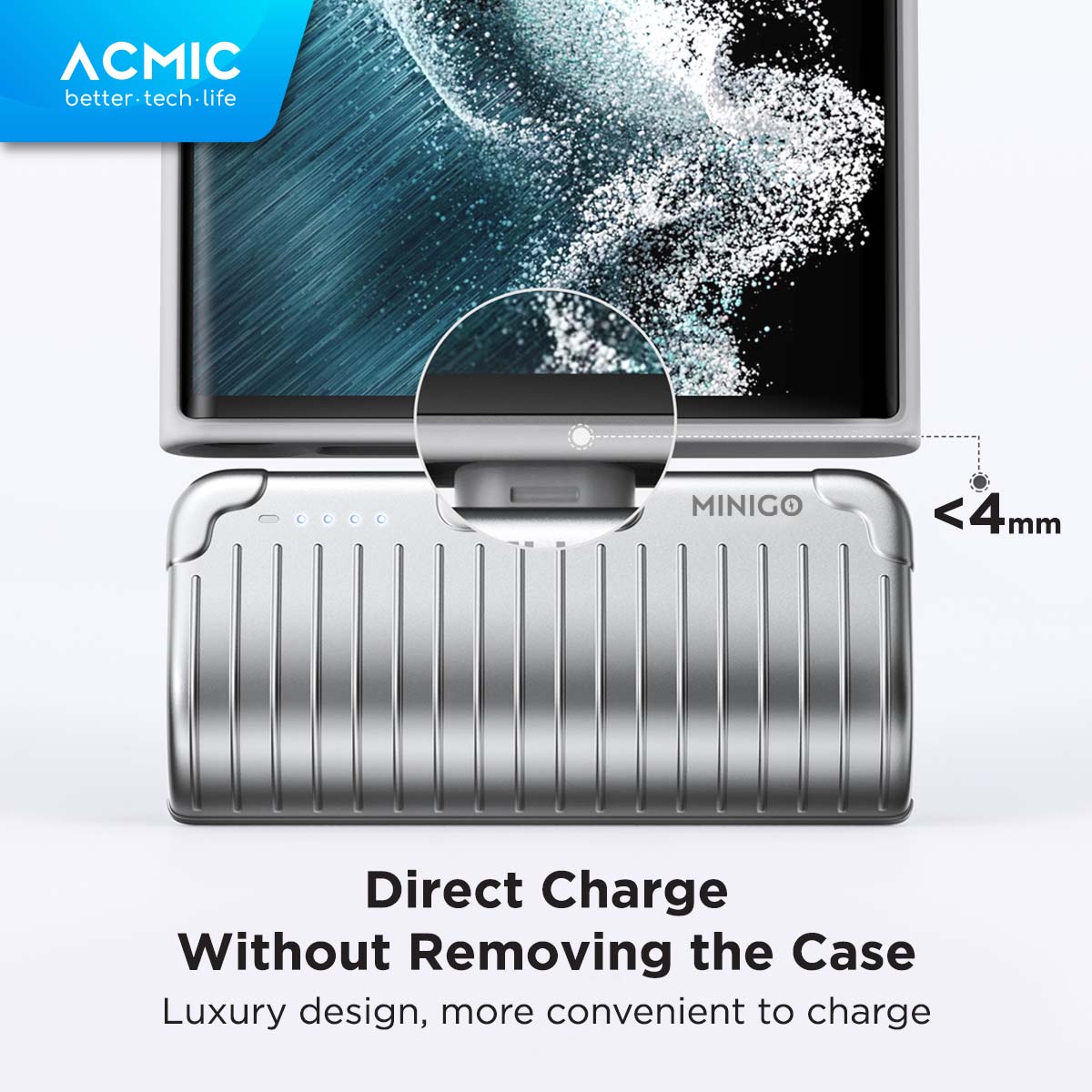 ACMIC MINIGO Mini PowerBank + Phone Holder USB Type C or iPhone Lightning PD Fast Charging 20 Watt