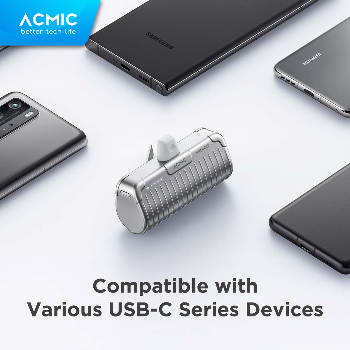 ACMIC MINIGO Mini PowerBank + Phone Holder USB Type C or iPhone Lightning PD Fast Charging 20 Watt