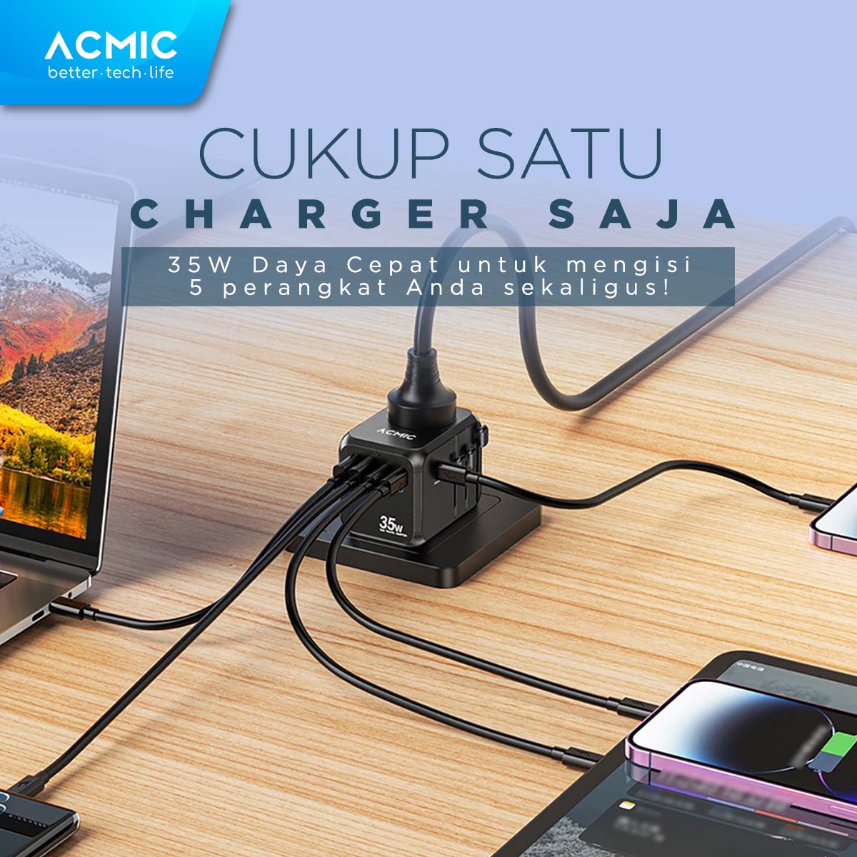 ACMIC TAC35 Travel Adapter Universal GaN 35watt Adaptor Fast Charging