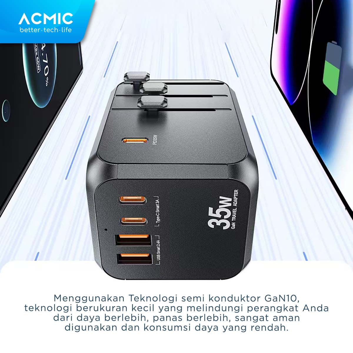 ACMIC TAC35 Travel Adapter Universal GaN 35watt Adaptor Fast Charging