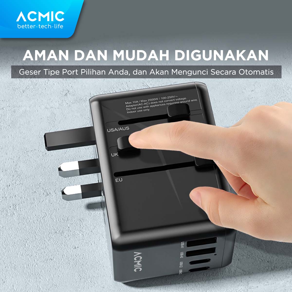 ACMIC TAC65 Travel Adapter Universal GaN 65watt Adaptor Fast Charging