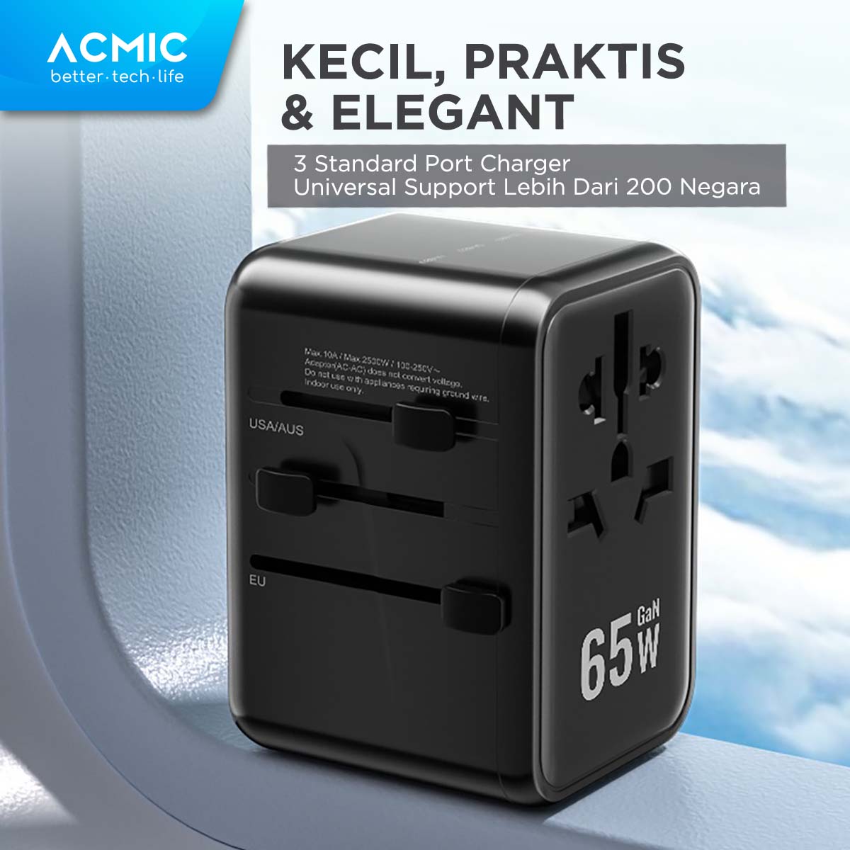 ACMIC TAC65 Travel Adapter Universal GaN 65watt Adaptor Fast Charging