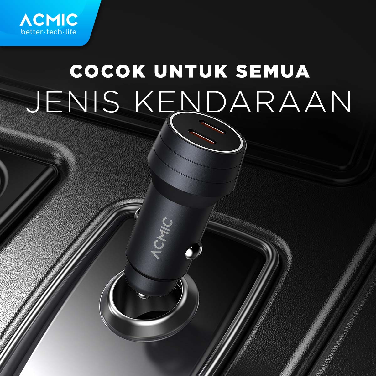 ACMIC CC60 DUO 60W Dual USB Type C Car Charger PD PPS Samsung Super Fast Charging