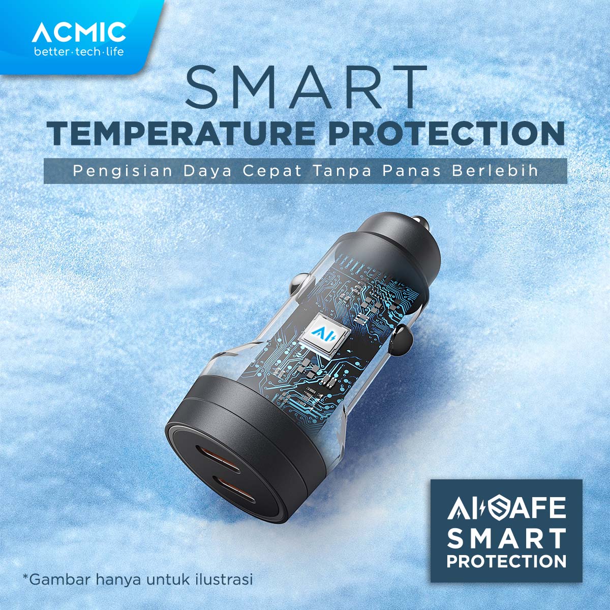 ACMIC CC60 DUO 60W Dual USB Type C Car Charger PD PPS Samsung Super Fast Charging