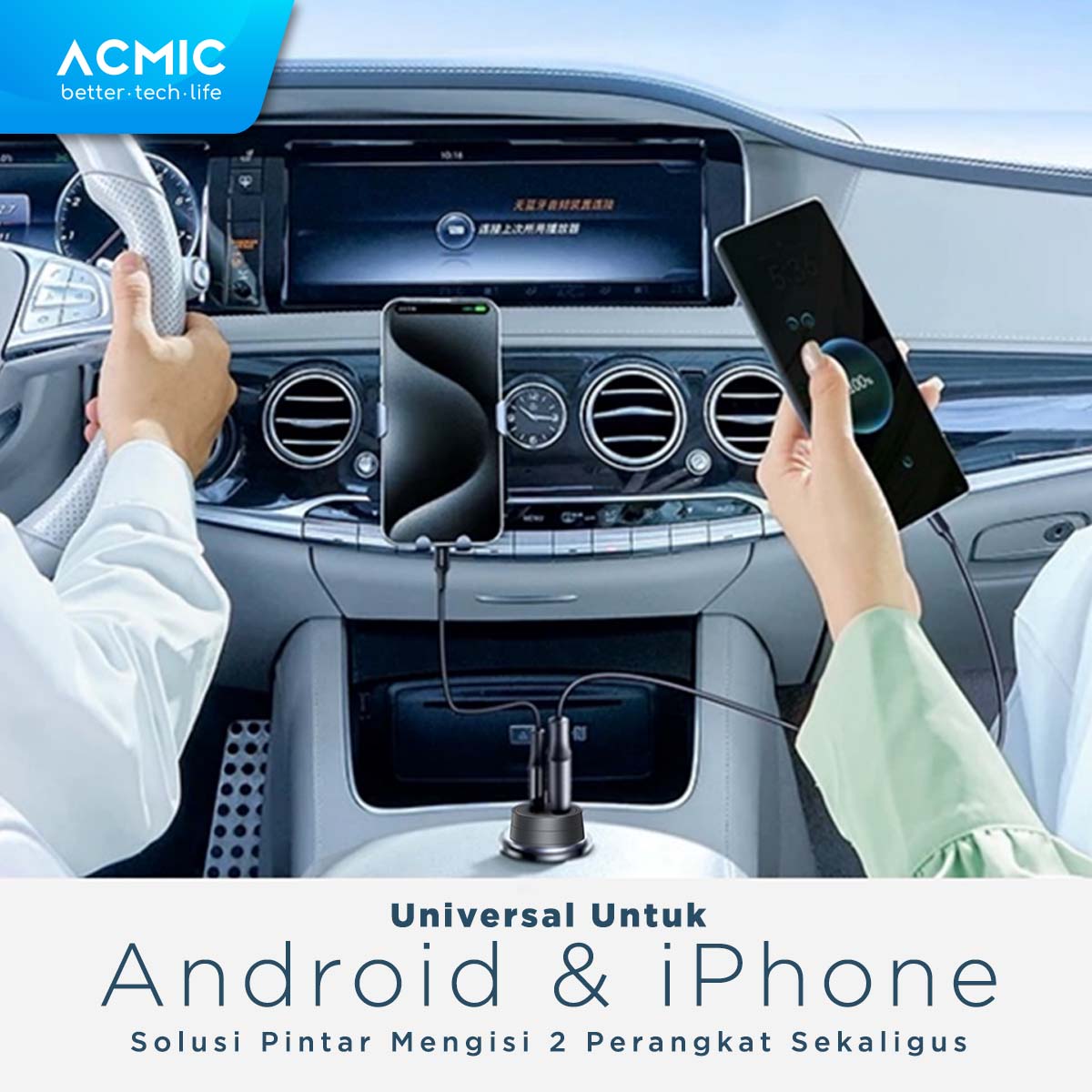 ACMIC CC60 DUO 60W Dual USB Type C Car Charger PD PPS Samsung Super Fast Charging