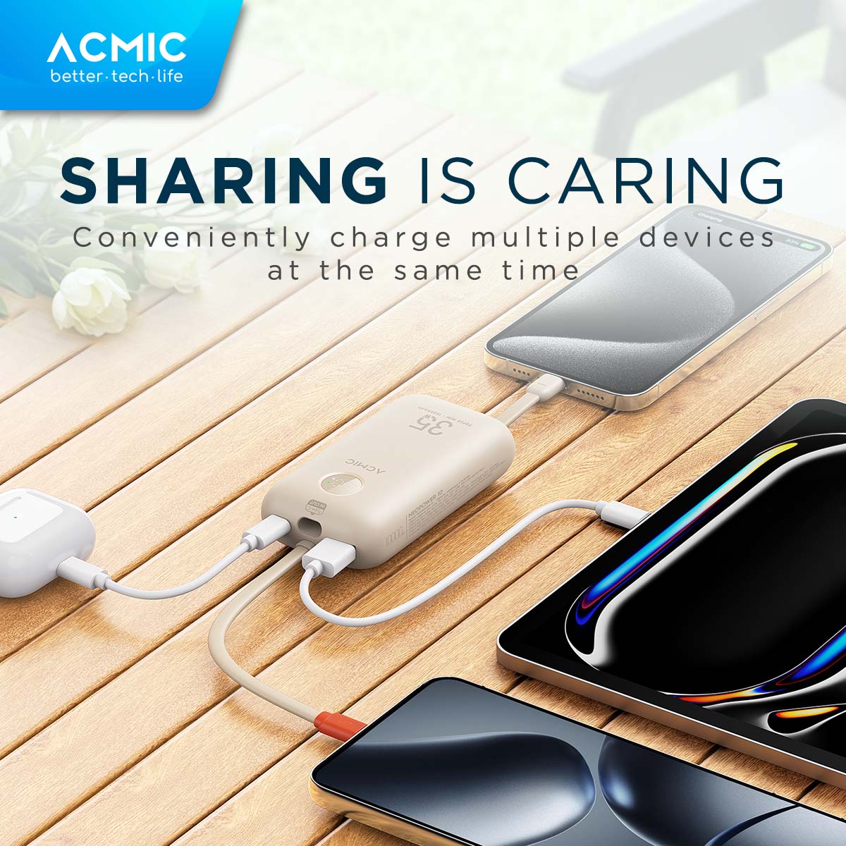 ACMIC NEOPOWER Super Mini 35W Power Bank with Super Fast Charging for Samsung built-in Cable Type C & iPhone Lightning 10000mAh 20000mAh 30000mAh