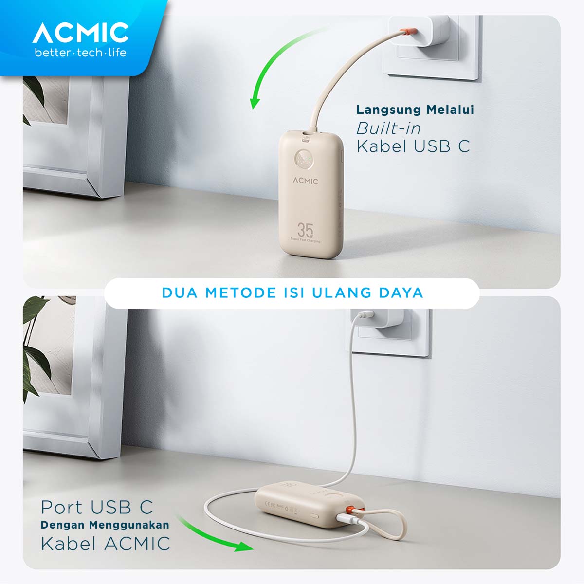 ACMIC NEOPOWER Super Mini 35W Power Bank with Super Fast Charging for Samsung built-in Cable Type C & iPhone Lightning 10000mAh 20000mAh 30000mAh