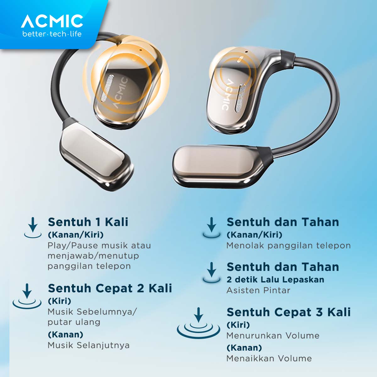 ACMIC AURA OWS Open Wear Stereo Bluetooth Earphone Headset Open Ear TWS