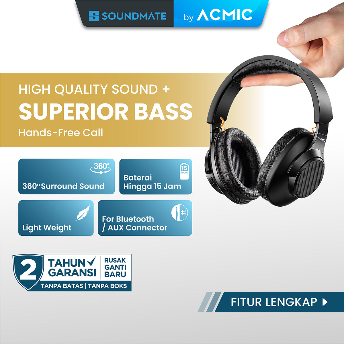 ACMIC AIRBASS Superior Bass & Ultra Light Wireless Headphone Headset Bluetooth 5.4