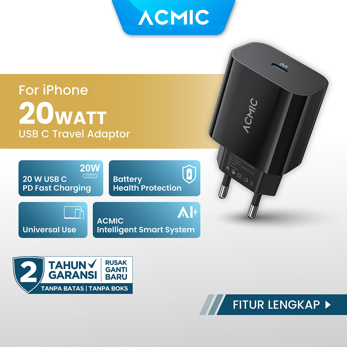 ACMIC CPD20 Type C 20W Kepala Charger Fast Charging Adaptor for iPhone