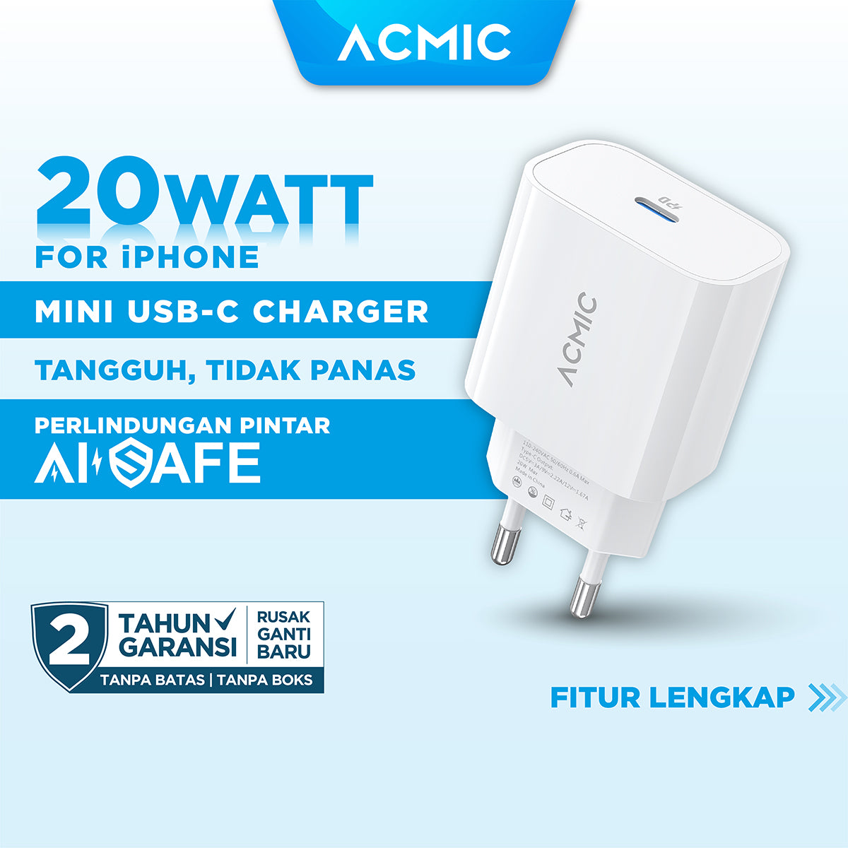 ACMIC CPD20 Type C 20W Kepala Charger Fast Charging Adaptor for iPhone