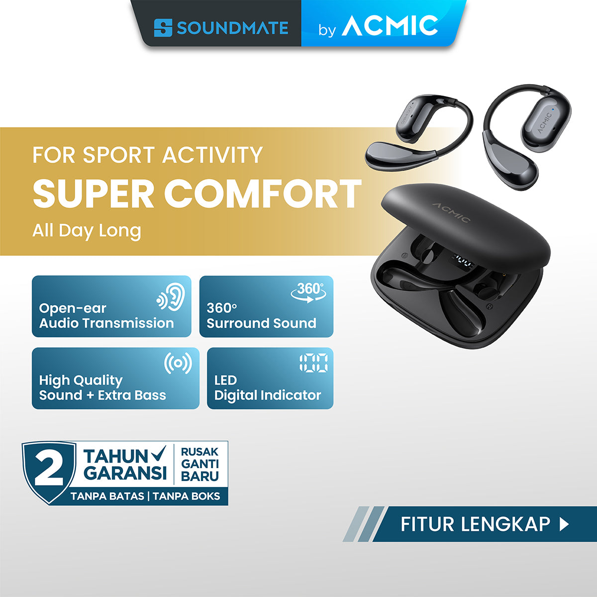 ACMIC AURA 20 OWS Open Wear Stereo Bluetooth Earphone Headset Open Ear TWS