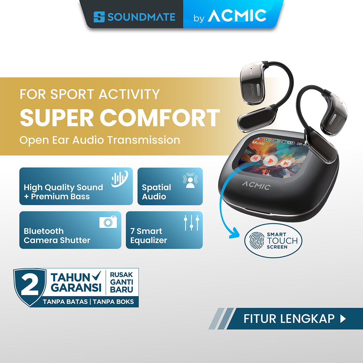 ACMIC AURA OWS Open Wear Stereo Bluetooth Earphone Headset Open Ear TWS