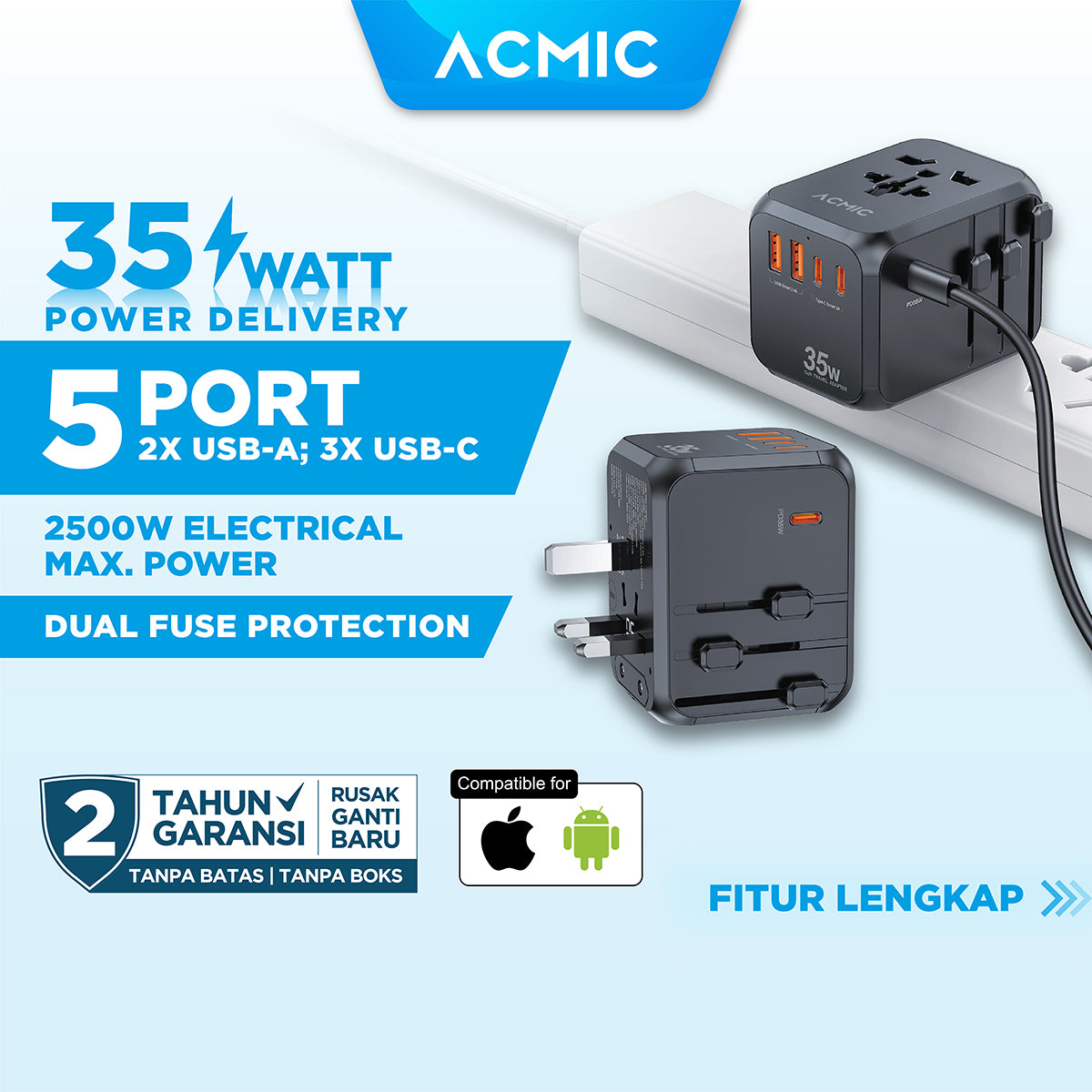 ACMIC TAC35 Travel Adapter Universal GaN 35watt Adaptor Fast Charging