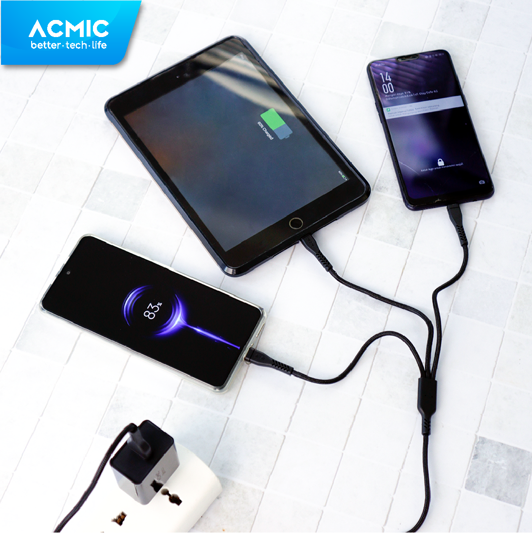 ACMIC TRIO Kabel data 3 in 1 Fast Charging Quick Charge 3.0 Cable 3in1 Charger
