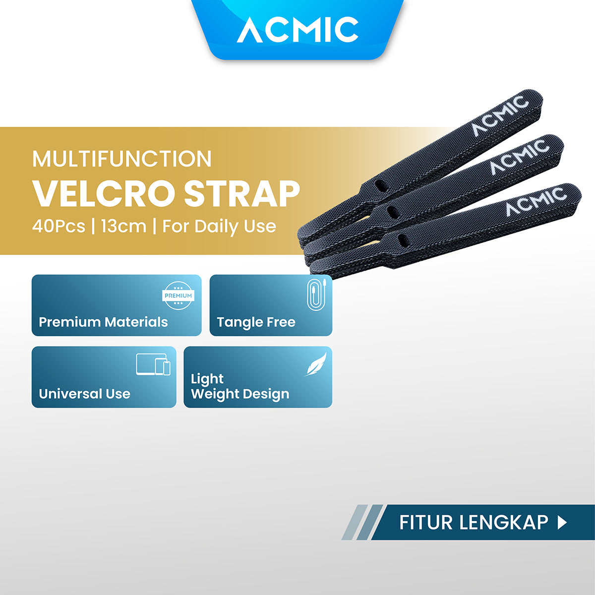 ACMIC VELCRO STRAP CABLE TIE ORGANIZER Pengikat Perekat Kabel Holder