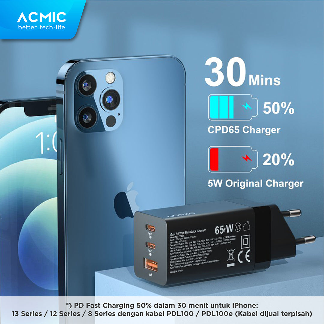 ACMIC CPD65 GaN 65W Super Fast Charging 65 W Charger PD Power Adapter - CPD65 Pro
