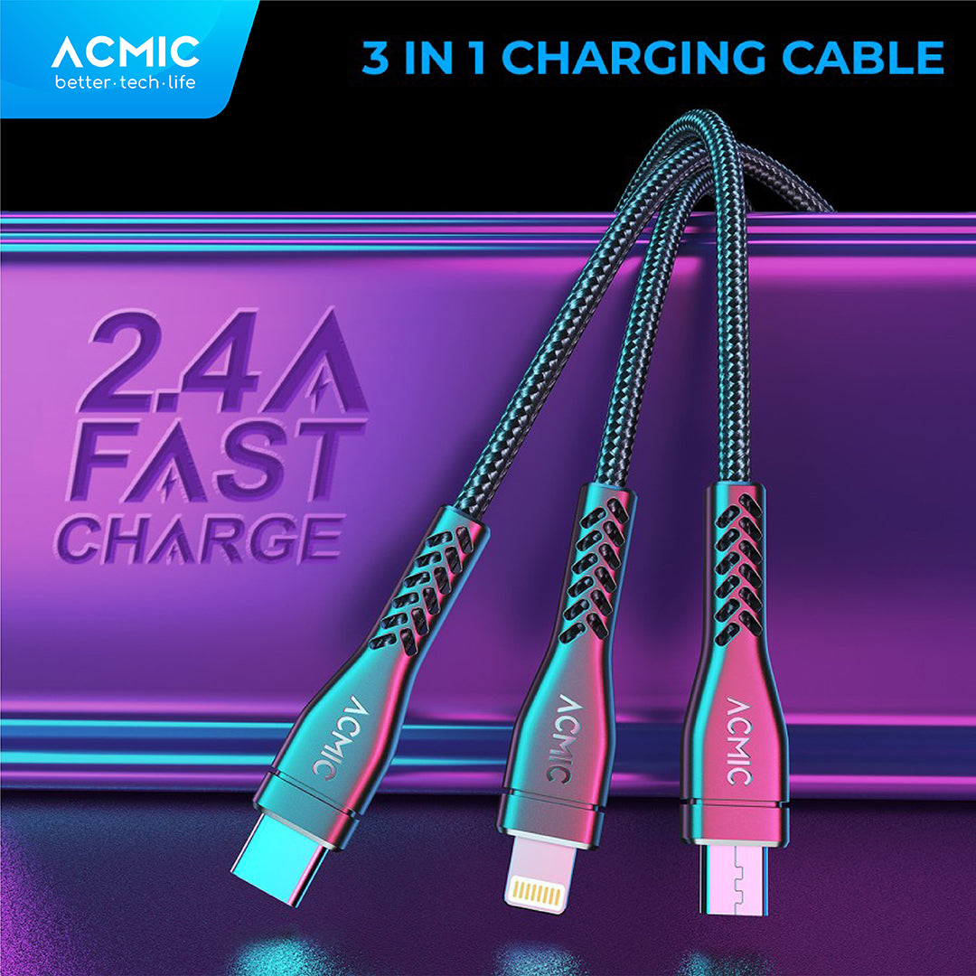 ACMIC TRIO Kabel data 3 in 1 Fast Charging Quick Charge 3.0 Cable 3in1 Charger