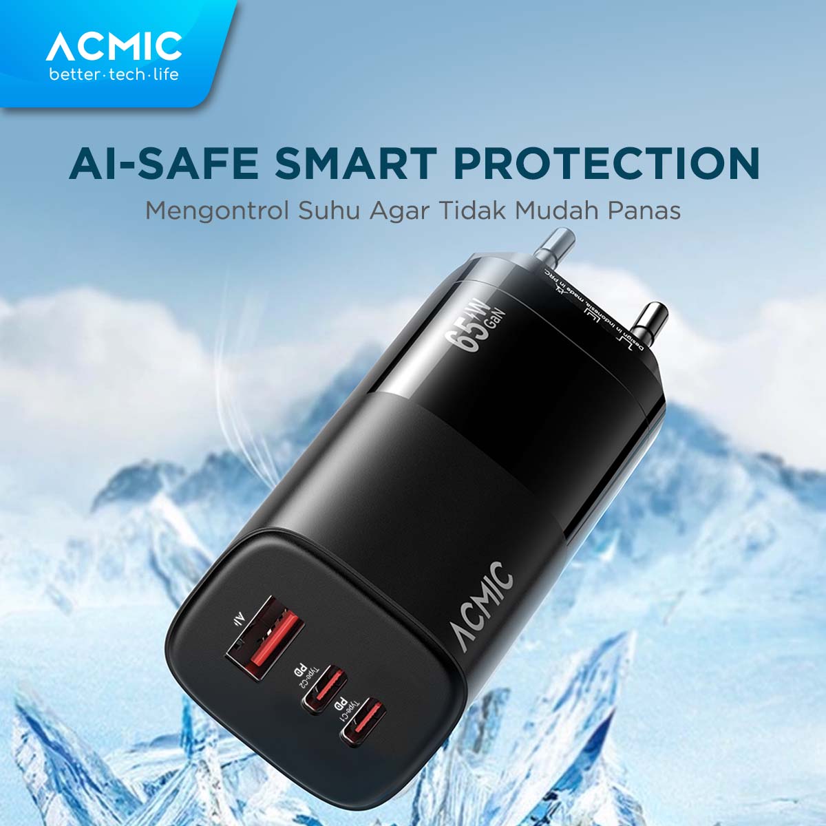 ACMIC CPD65 GaN Type C 65W Kepala Charger Super Fast Charging Adaptor