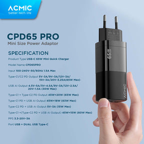 ACMIC CPD65 GaN Type C 65W Kepala Charger Super Fast Charging Adaptor