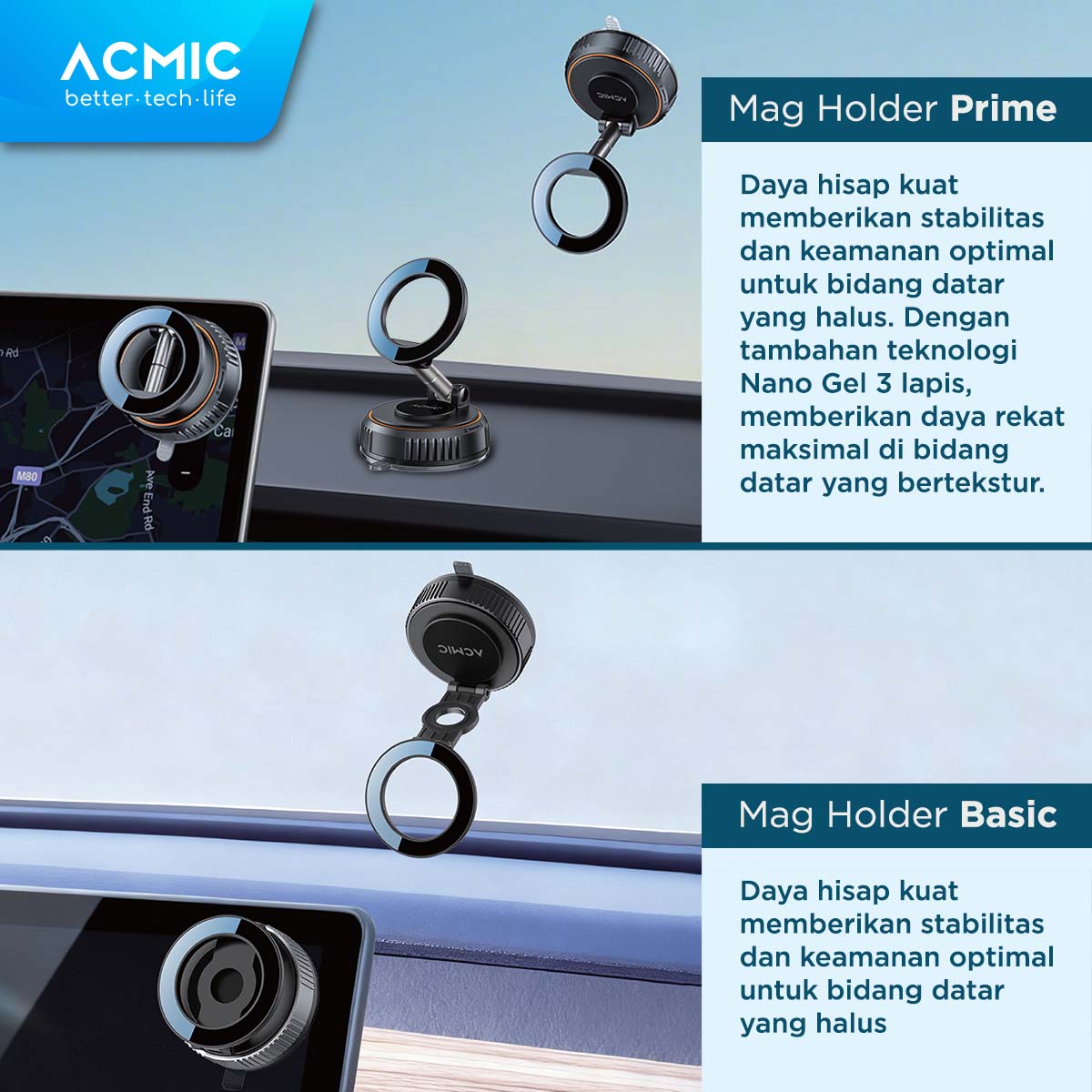 ACMIC Mag Holder Prime | Basic MagSafe Phone Holder Magnetic Car Holder