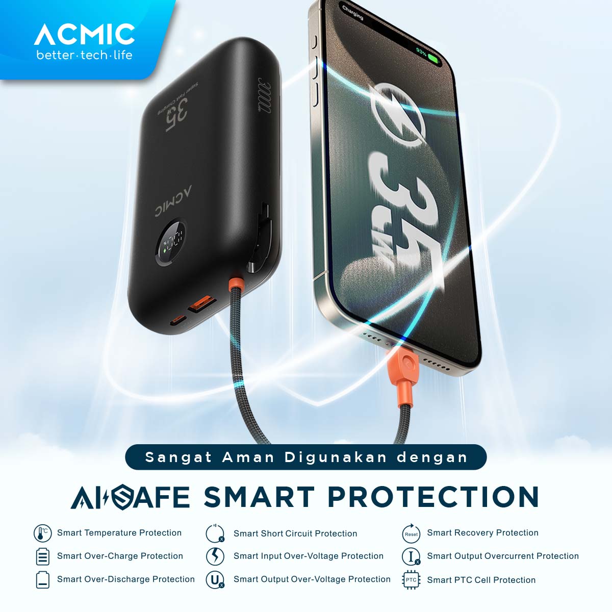 ACMIC NEOPOWER Super Mini 35W Powerbank 30000mAh SFC Super Fast Charging for Samsung with Built-in Cable