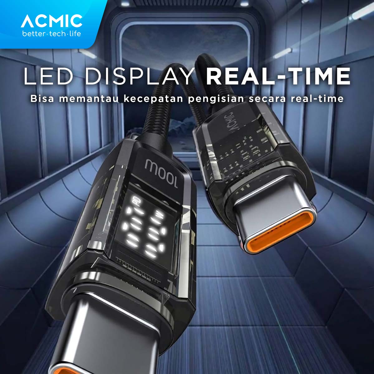 ACMIC AUTOLINE D100 Auto Cuf Off Cable USB-C TO USB-C Kabel Super Strong Fast Charging Built-in Digital Display