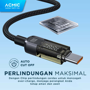 ACMIC AUTOLINE D100 Auto Cuf Off Cable USB-C TO USB-C Kabel Super Strong Fast Charging Built-in Digital Display