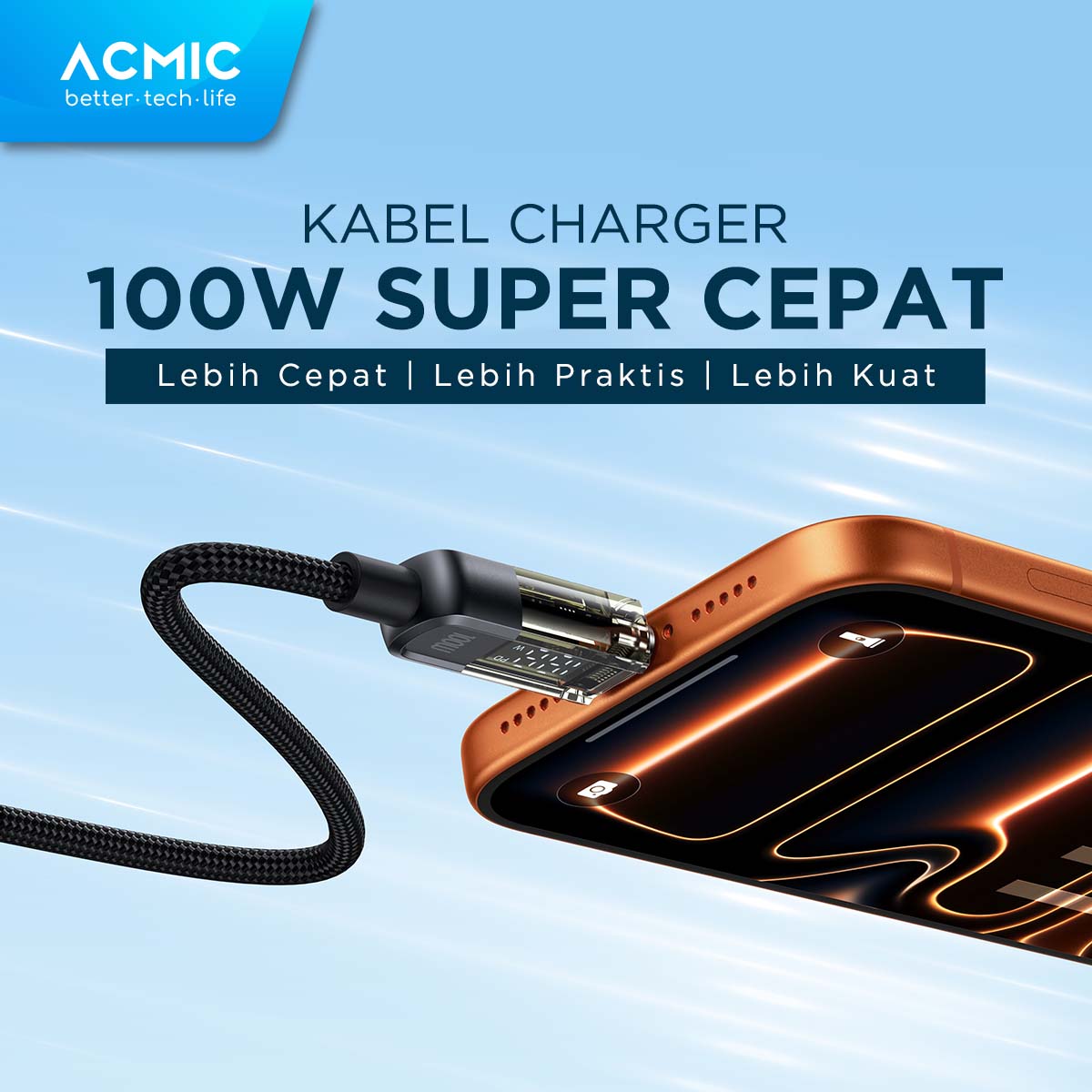 ACMIC AUTOLINE D100 Auto Cuf Off Cable USB-C TO USB-C Kabel Super Strong Fast Charging Built-in Digital Display