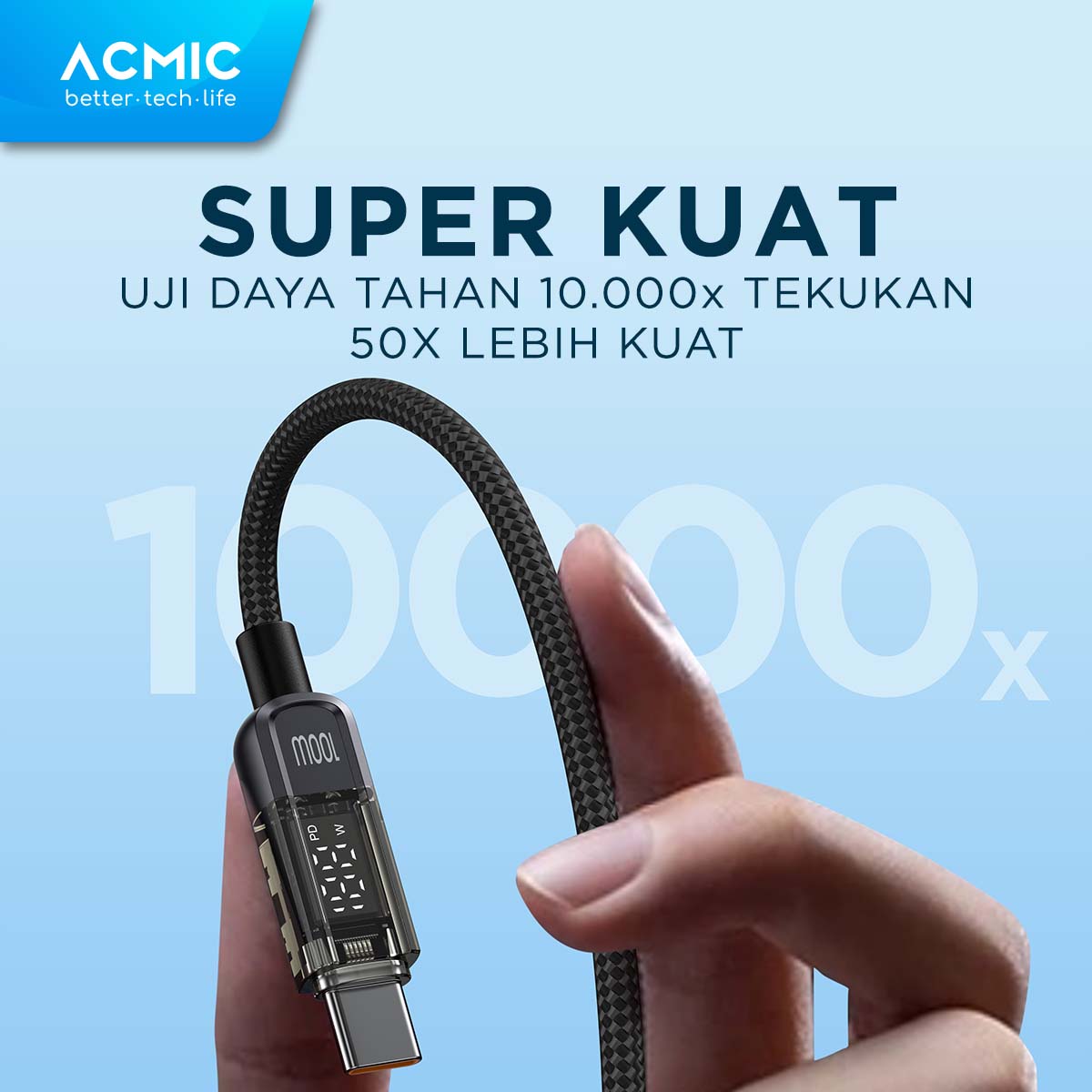 ACMIC AUTOLINE D100 Auto Cuf Off Cable USB-C TO USB-C Kabel Super Strong Fast Charging Built-in Digital Display