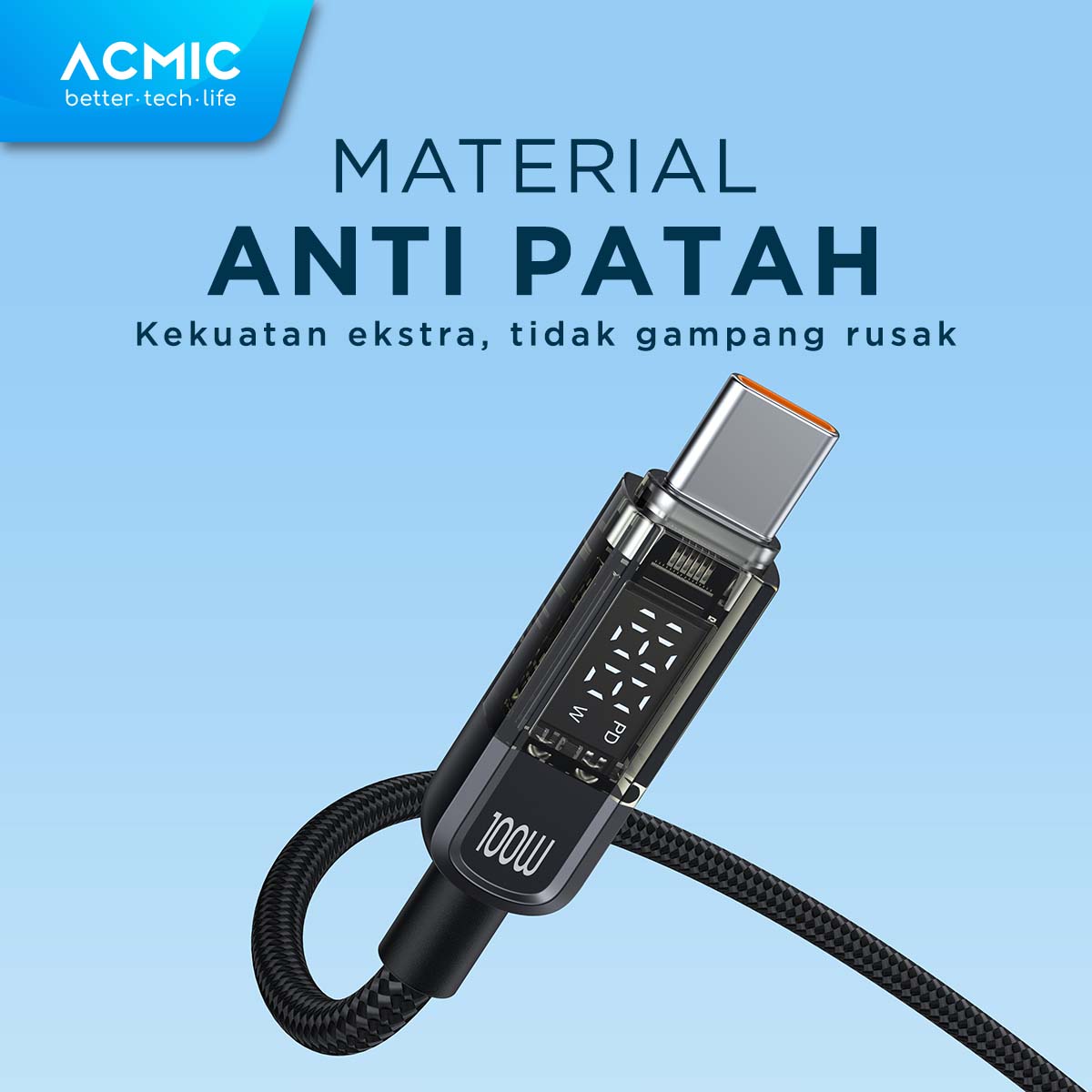 ACMIC AUTOLINE D100 Auto Cuf Off Cable USB-C TO USB-C Kabel Super Strong Fast Charging Built-in Digital Display