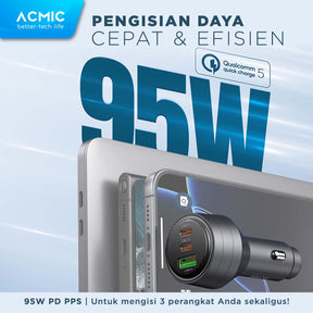 ACMIC CC95 PRO 95W USB A + Dual USB Type C Car Charger PD PPS Super Fast Charging 2.0