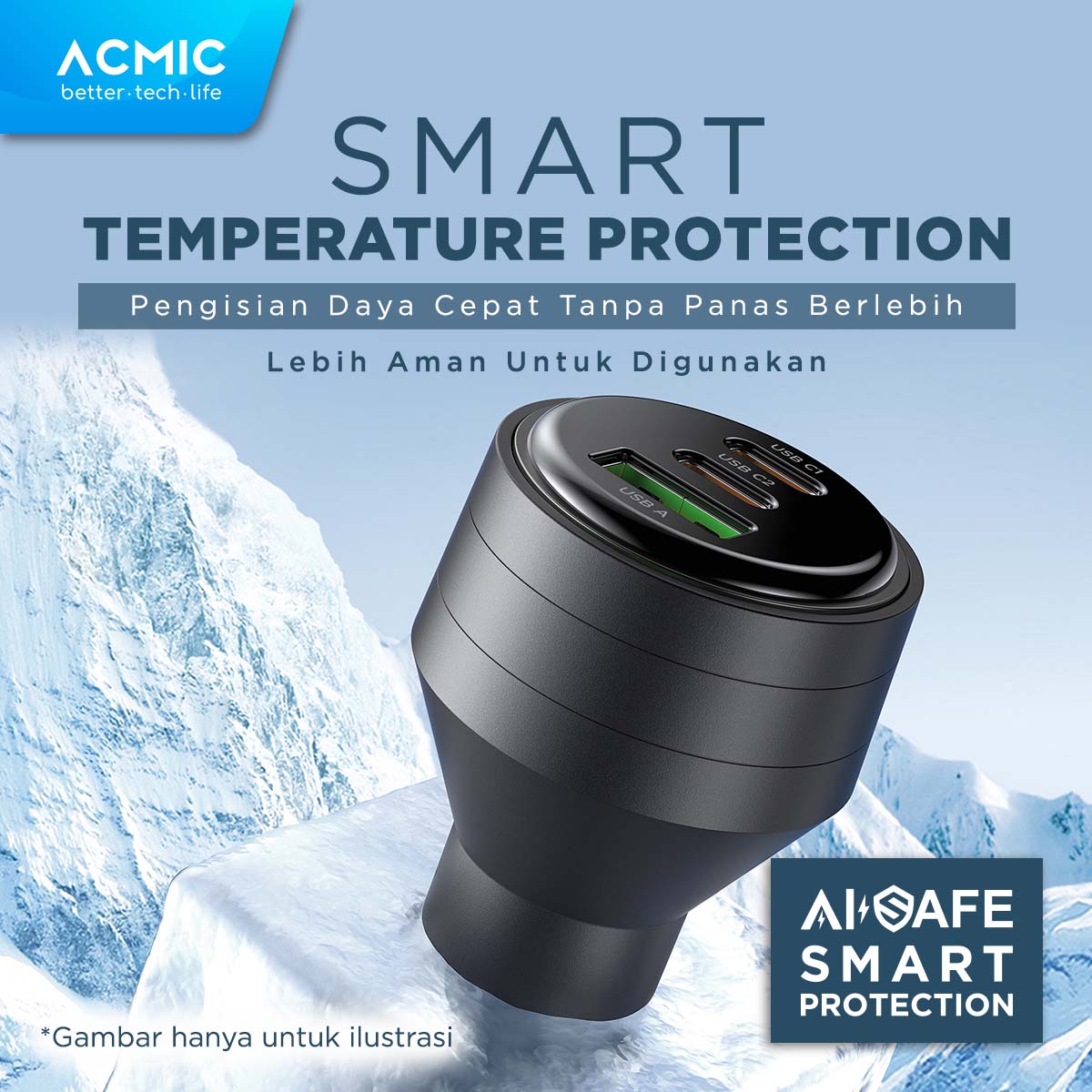 ACMIC CC95 PRO 95W USB A + Dual USB Type C Car Charger PD PPS Super Fast Charging 2.0