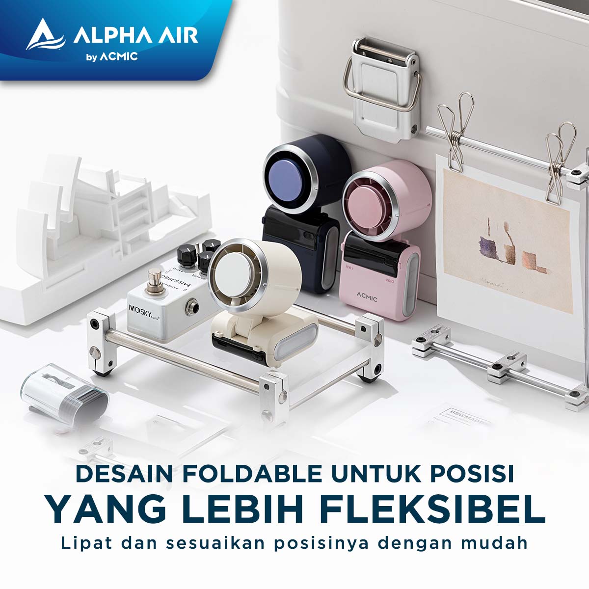 ACMIC FOLDING COMPACT COOLING FAN CF02 Kipas Angin Portable Lipat With Ice Cooling System, Neck Hanging & Desk Function