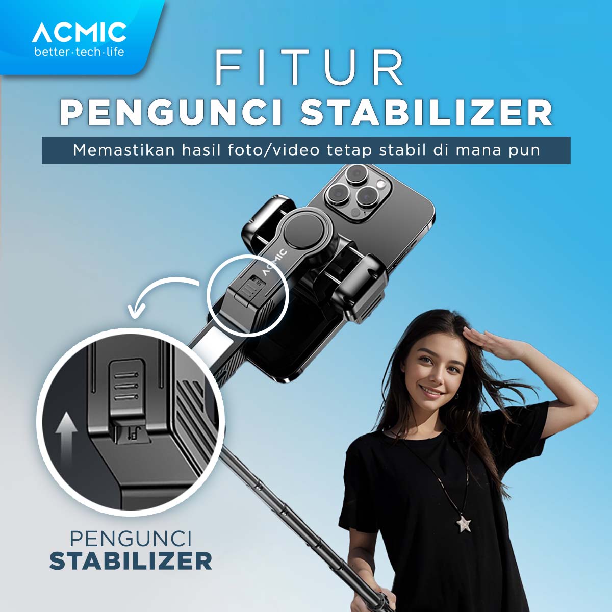 ACMIC GOFLOW Stabilizer Gimbal Quadrupod Selfie Stick Tripod Quadpod 4 Kaki Fill Light 1M (100cm)