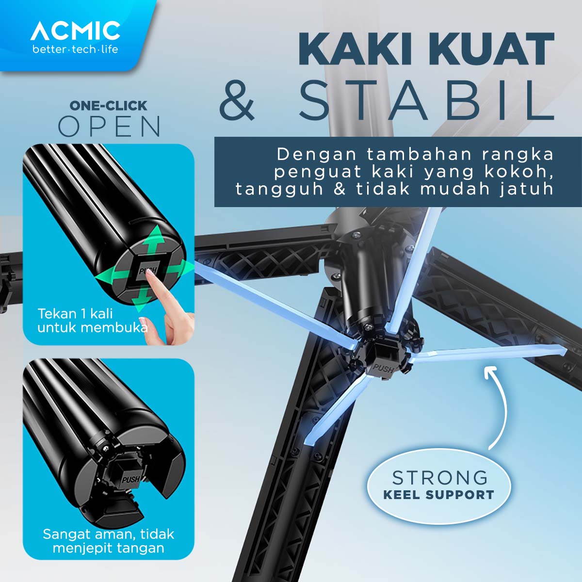 ACMIC GOFLOW Stabilizer Gimbal Quadrupod Selfie Stick Tripod Quadpod 4 Kaki Fill Light 1M (100cm)