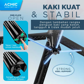 ACMIC GOFLOW Stabilizer Gimbal Quadrupod Selfie Stick Tripod Quadpod 4 Kaki Fill Light 1M (100cm)