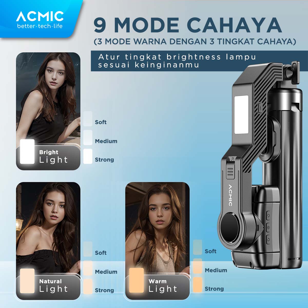 ACMIC GOFLOW Stabilizer Gimbal Quadrupod Selfie Stick Tripod Quadpod 4 Kaki Fill Light 1M (100cm)