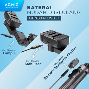 ACMIC GOFLOW Stabilizer Gimbal Quadrupod Selfie Stick Tripod Quadpod 4 Kaki Fill Light 1M (100cm)