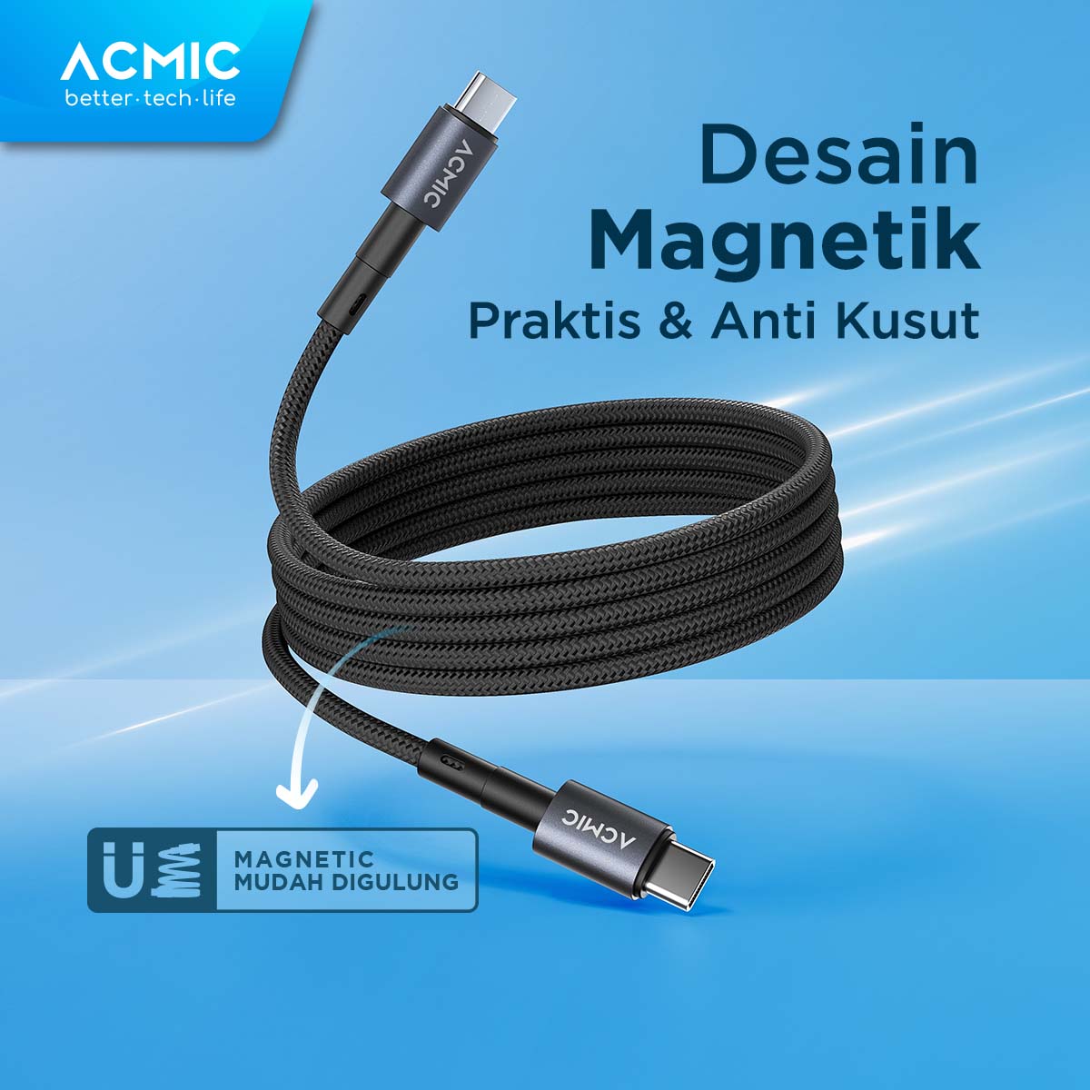 ACMIC MAGLINE 240W Kabel Data PD 3.1 Power Delivery Ultra Fast Charging Magnetic Kabel Data Charger Magnet