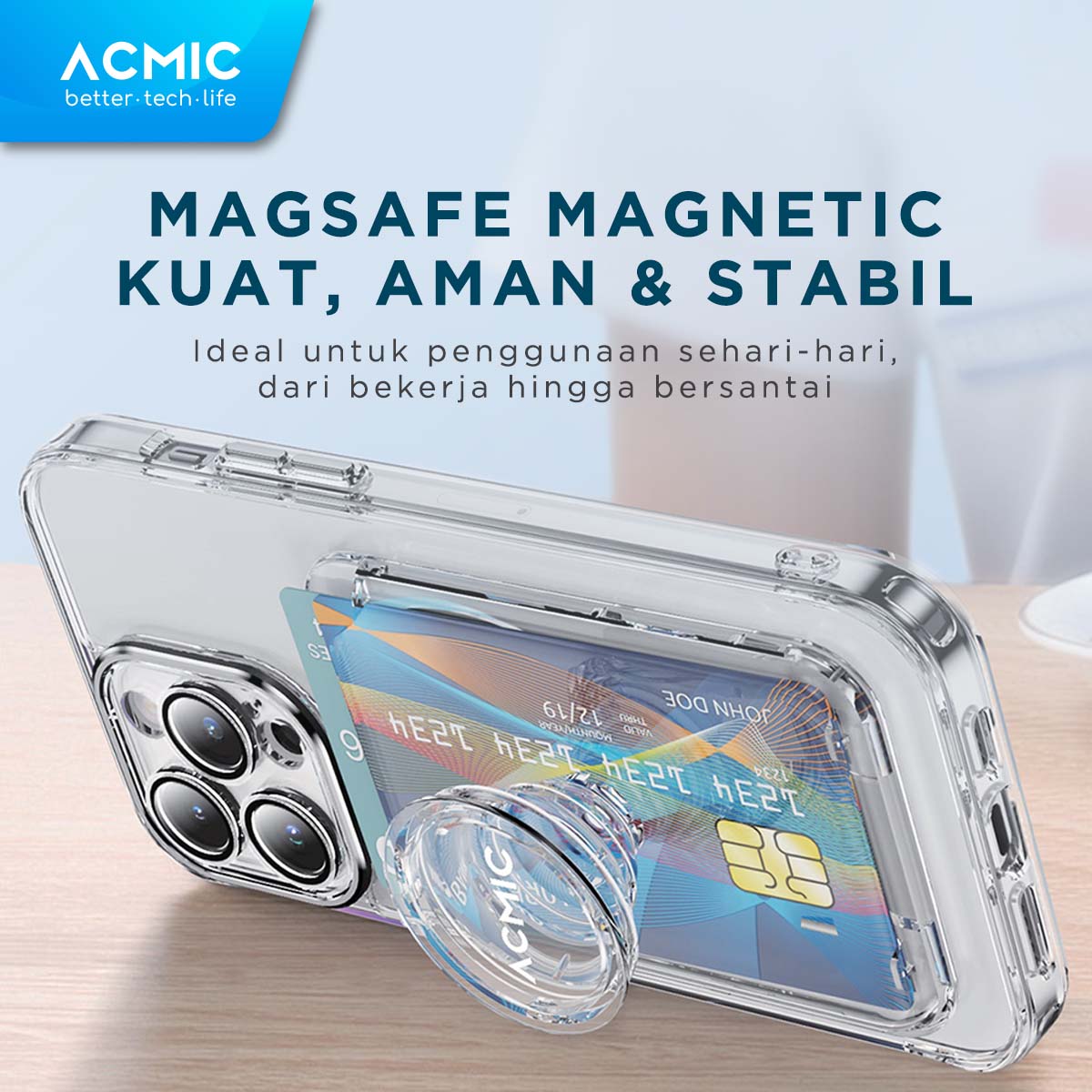 ACMIC MAGWALLET Magnetic Magsafe Slim Card Holder Built in Phone Stand Dompet Kartu ST01 / with PopSocket PS01