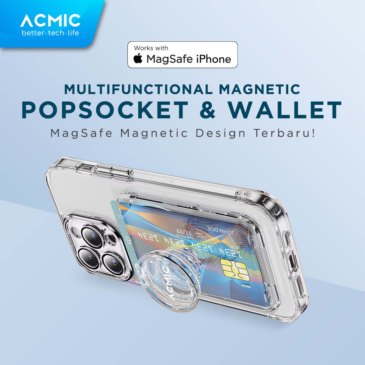 ACMIC MAGWALLET Magnetic Magsafe Slim Card Holder Built in Phone Stand Dompet Kartu ST01 / with PopSocket PS01