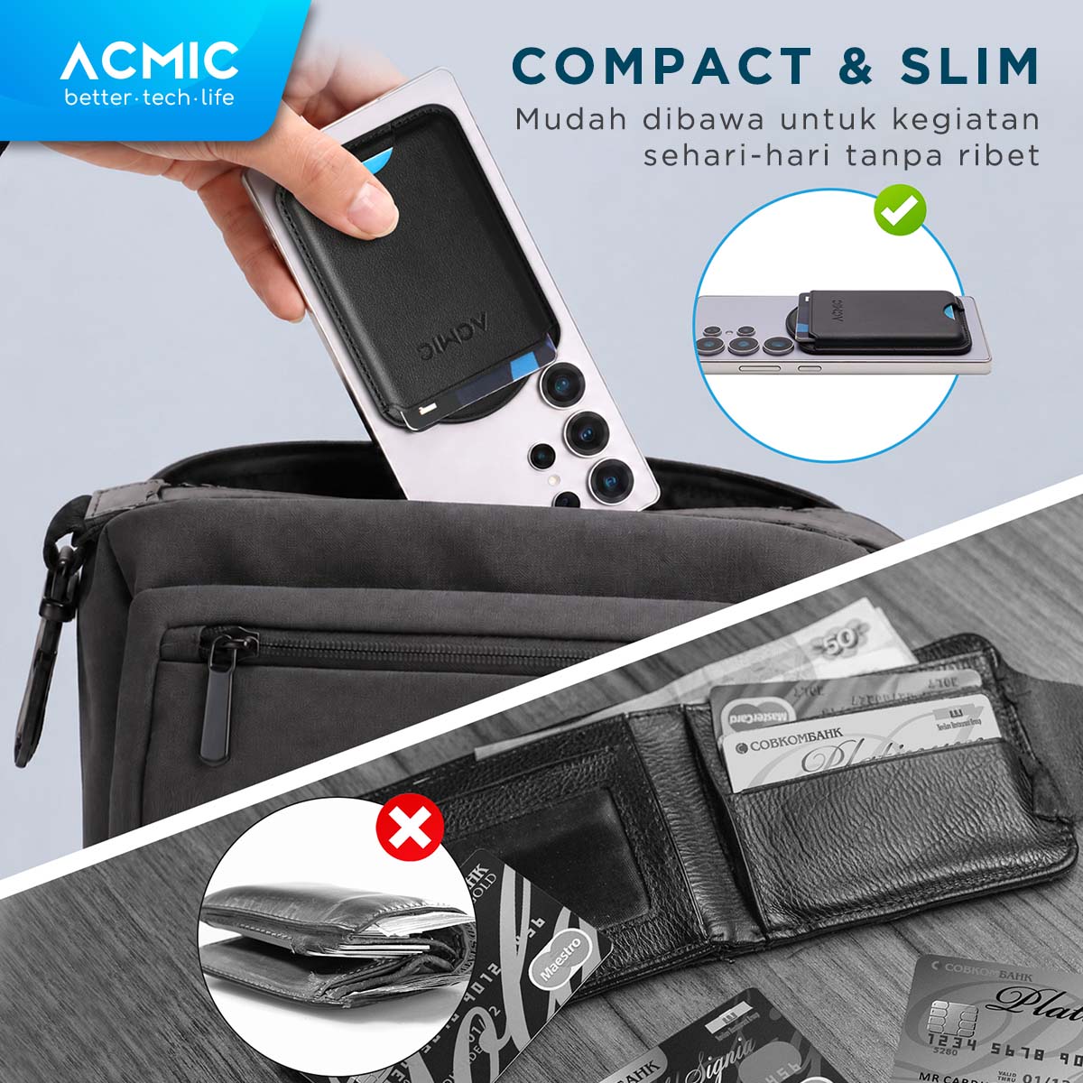 ACMIC MAGWALLET SM1 for Samsung Phone Magnetic Wallet Magsafe Slim Card Holder Dompet Kartu