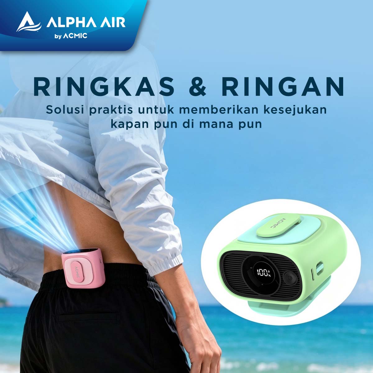 ACMIC MINI WAIST FAN WF01 Kipas Angin Portable Super Strong Airflow with Desk Function