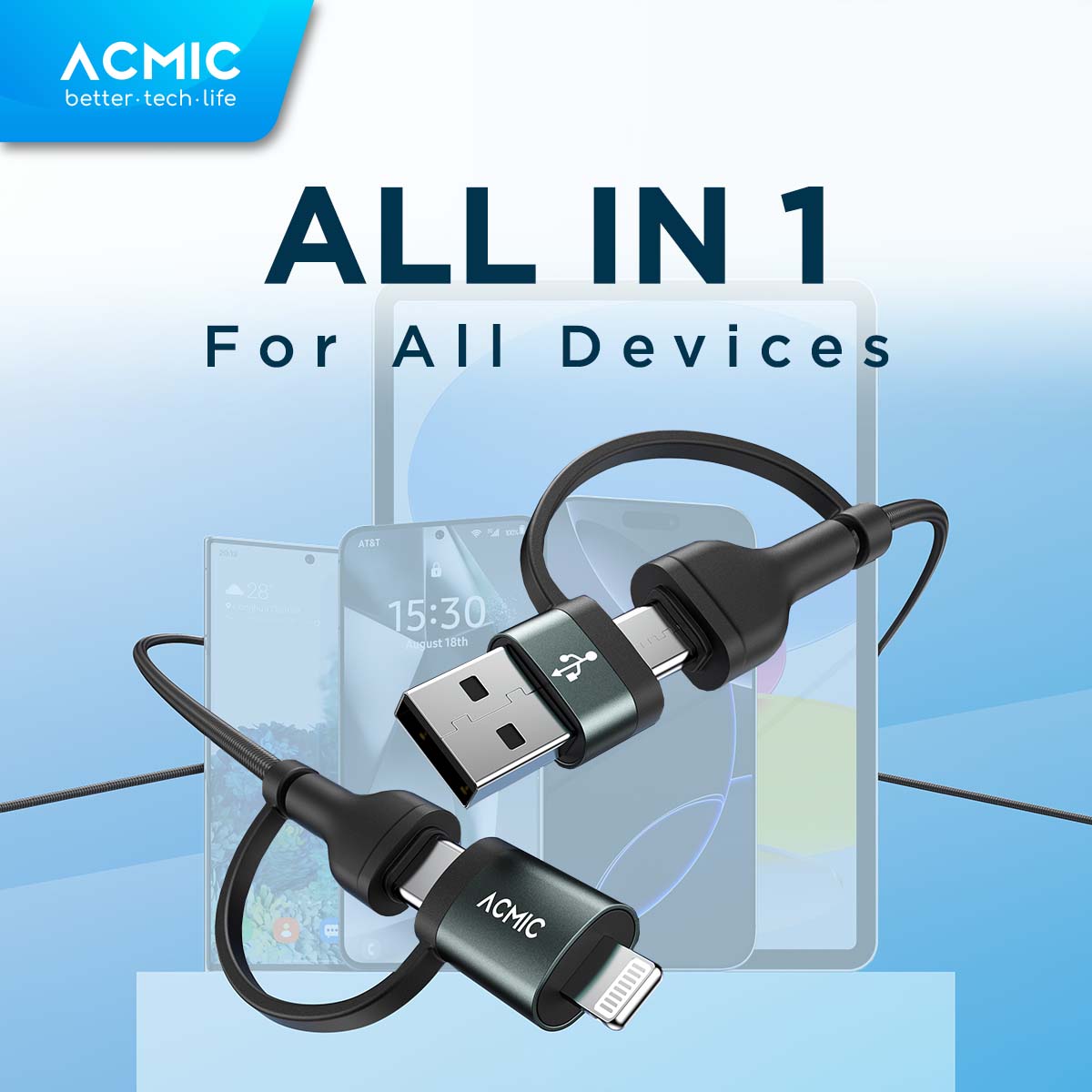 ACMIC OMNILINE 4in1 240W Kabel Data PD 3.1 Power Delivery Ultra Fast Charging USB Type-C iPhone Lightning