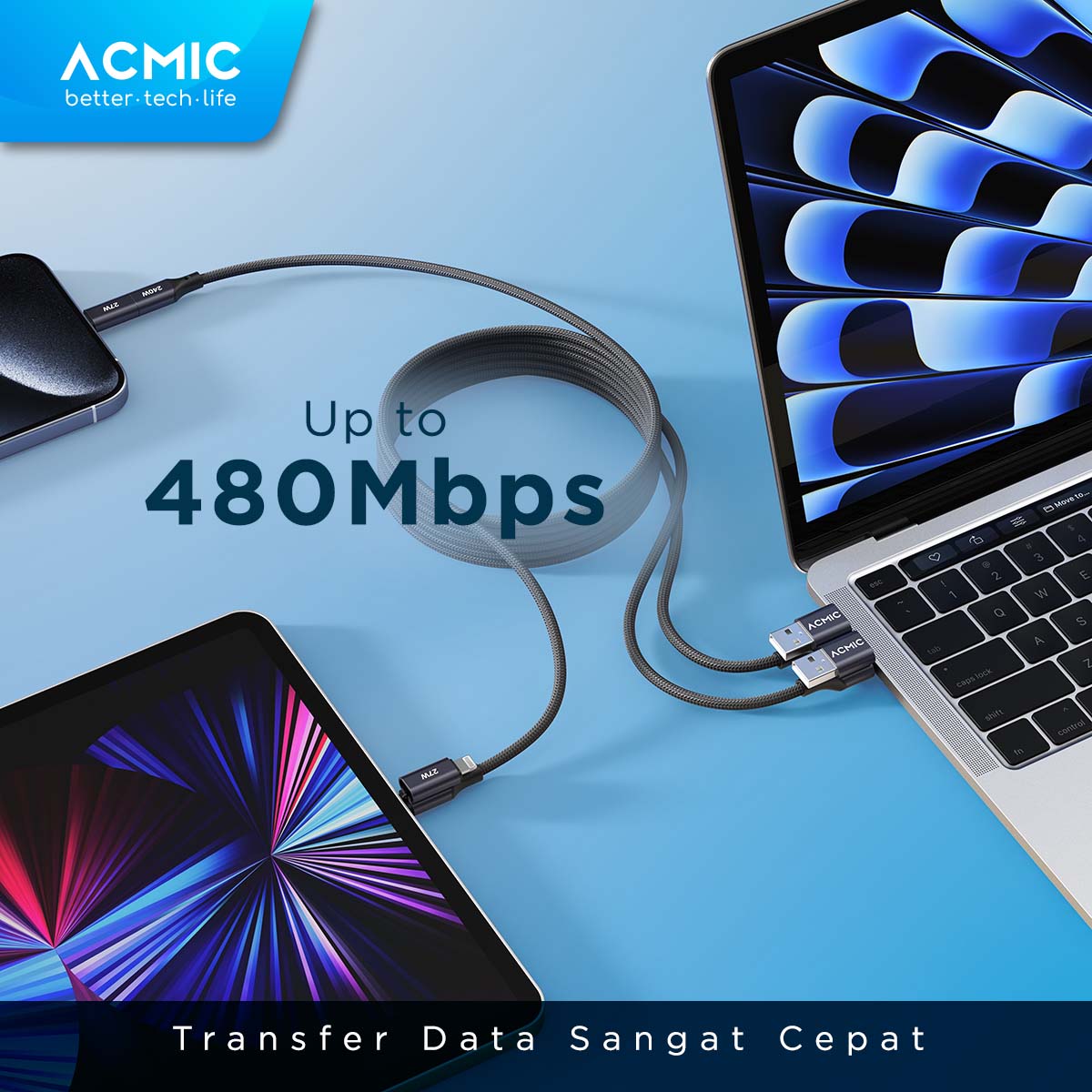 ACMIC OMNILINE MAG100 4in1 240W Kabel Data PD 3.1 Power Delivery Ultra Fast Charging Magnetic Kabel Data Charger Magnet