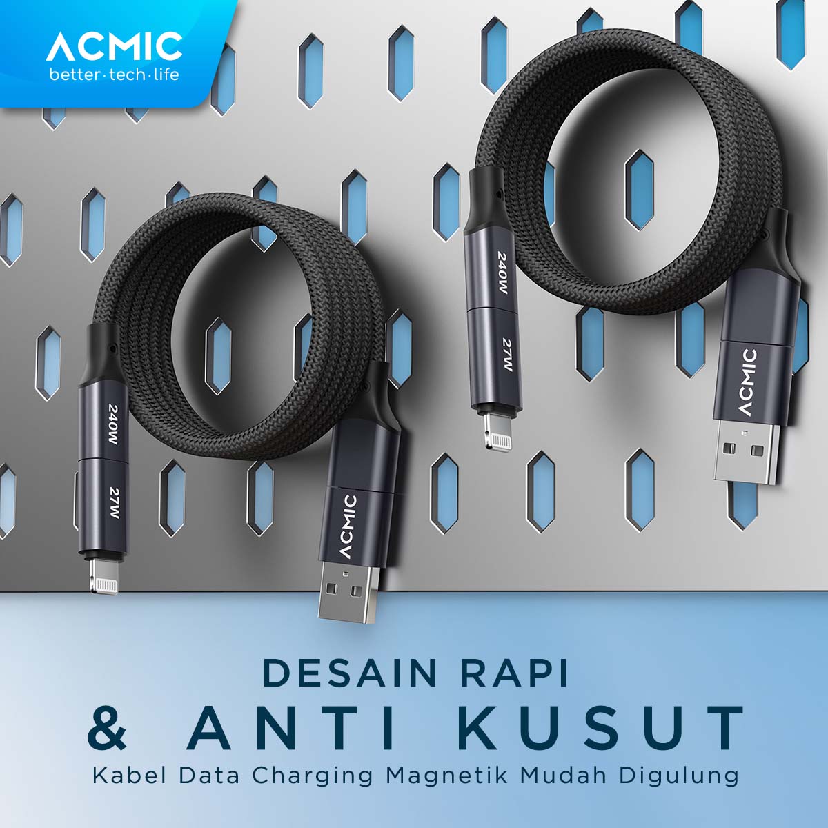 ACMIC OMNILINE MAG100 4in1 240W Kabel Data PD 3.1 Power Delivery Ultra Fast Charging Magnetic Kabel Data Charger Magnet