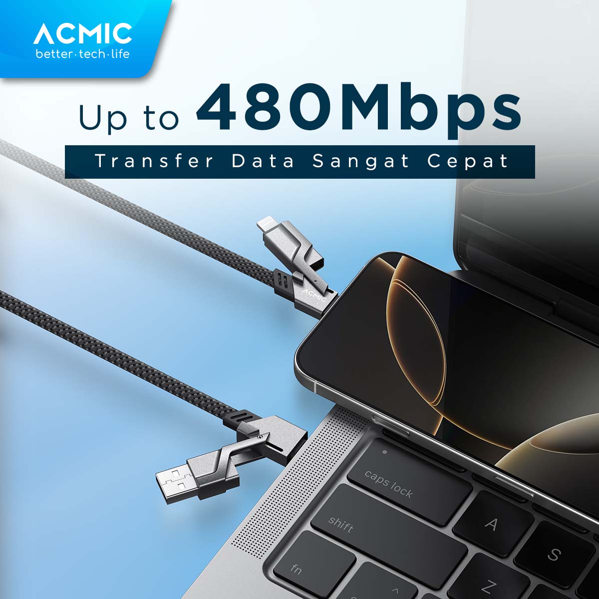 ACMIC OMNILINE 4in1 240W Kabel Data PD 3.1 Power Delivery Ultra Fast Charging USB Type-C iPhone Lightning