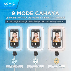 ACMIC TL13 Square Ring Light Tongsis Tripod Bluetooth Selfie Stick 1.3M (130cm)